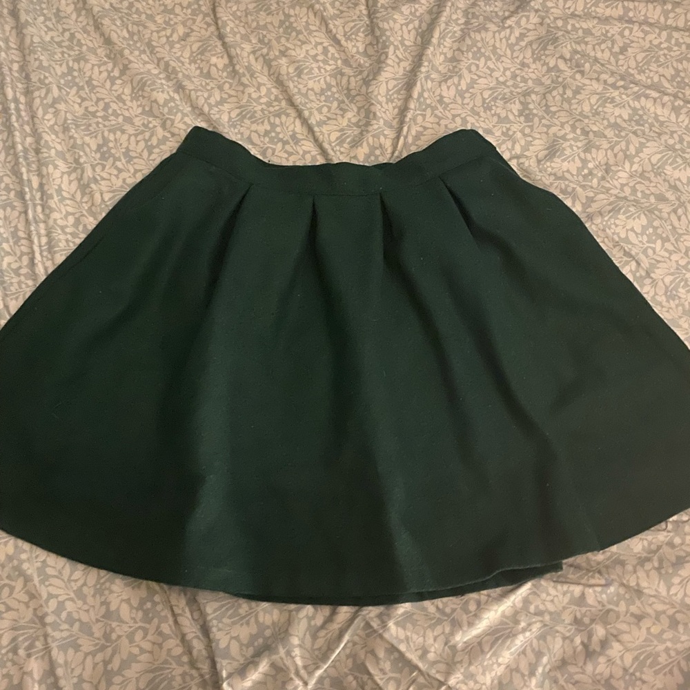 Green Wool Pleated Skater Skirt